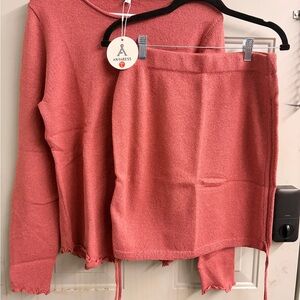 Pink Knit Sweater and Skirt Set